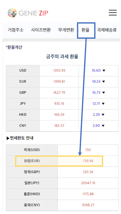 스페인직구 고시환율 확인